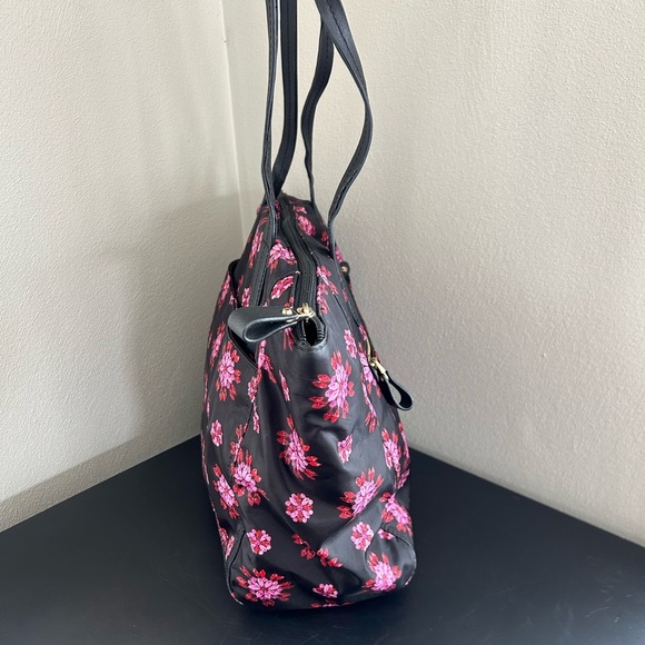 Michael Kors Kelsey Floral Printed Nylon Black Tote with Pink Design - Picture 2 of 14